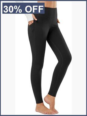 Fleece Lined Thermal Leggings High Waist Pockets Yoga Running Winter
